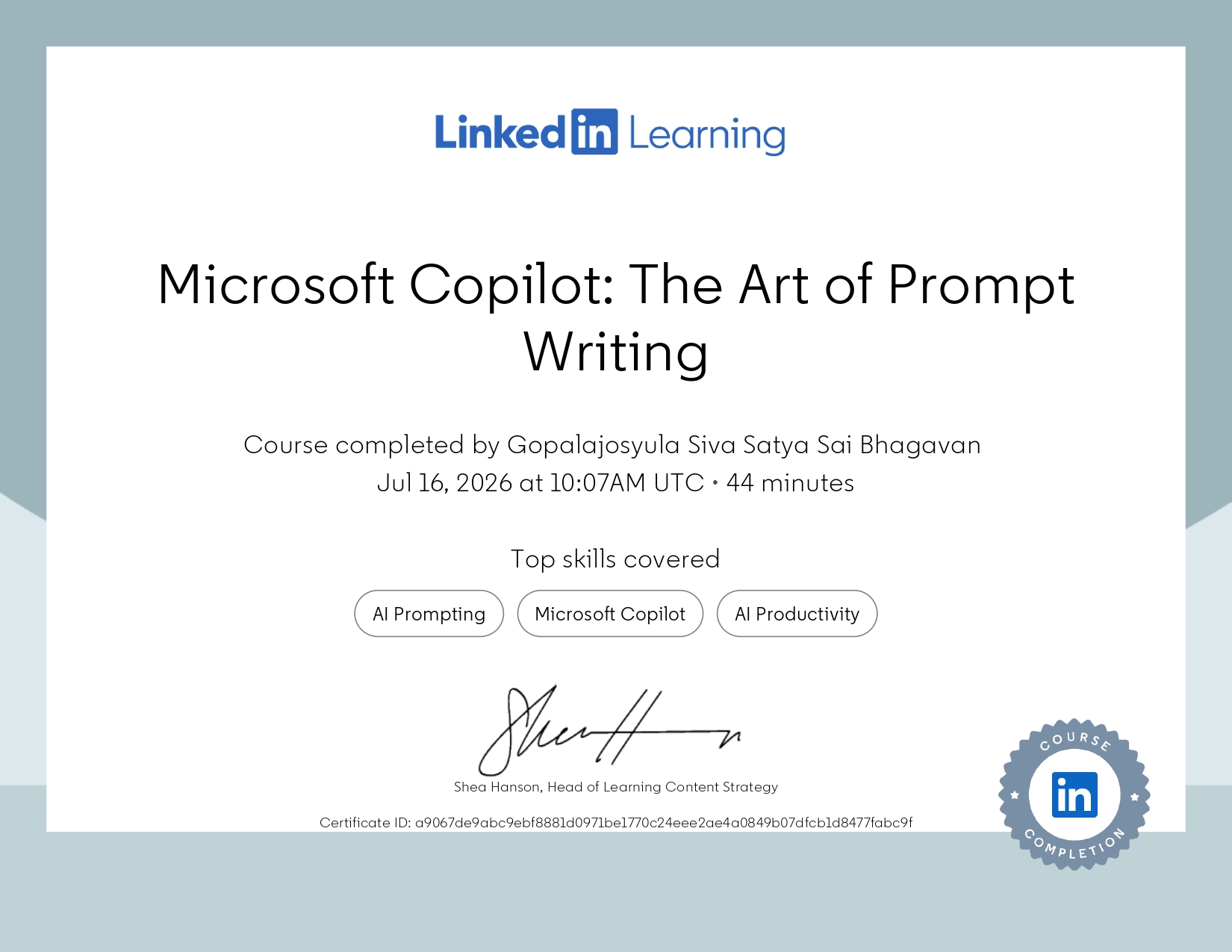 Microsoft Copilot Prompt Writing Certificate